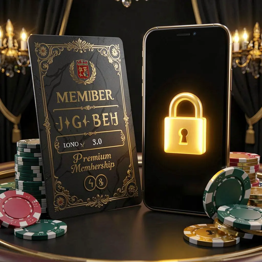 Konsep masuk anggota kasino Rkkkk dengan kartu keanggotaan premium di samping ponsel pintar, simbol kunci bercahaya, chip poker, dan koin pada latar belakang mewah hitam dan emas Konsep masuk anggota kasino Rkkkk dengan kartu keanggotaan premium di samping ponsel pintar, simbol kunci bercahaya, chip poker, dan koin pada latar belakang mewah hitam dan emas